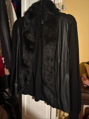 Black Faux-Fur Trim Leather-Look Jacket